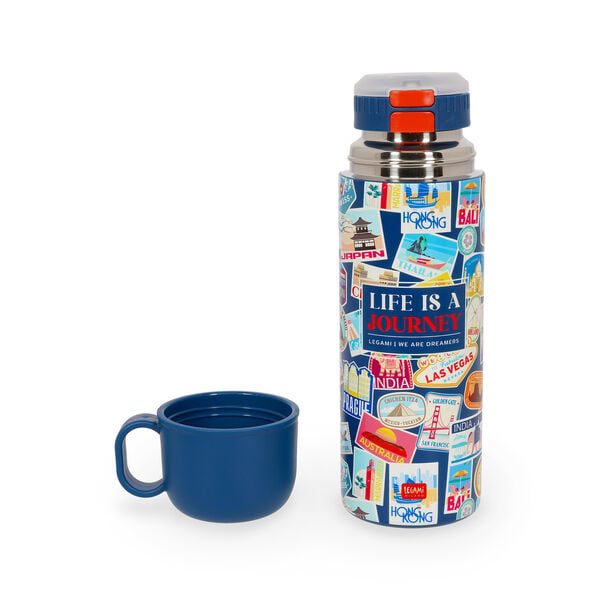 Vacuum Bottle with Cup - Hot & Cold - Travel Stickers Vacuum Bottle with Cup - Hot & Cold - Travel Stickers