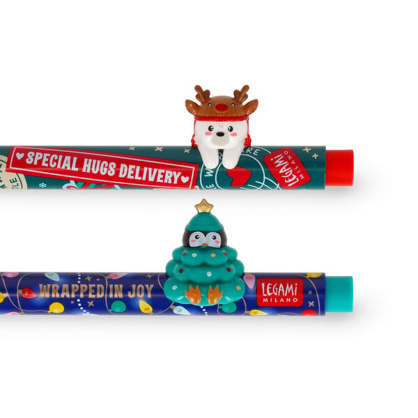 Set di 2 Penne Gel con Animaletto Decorativo - Jingle All the Way