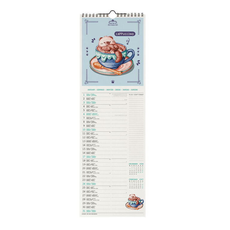 Calendario da Parete 2027 - 16 x 49 cm - Cutie Foodie