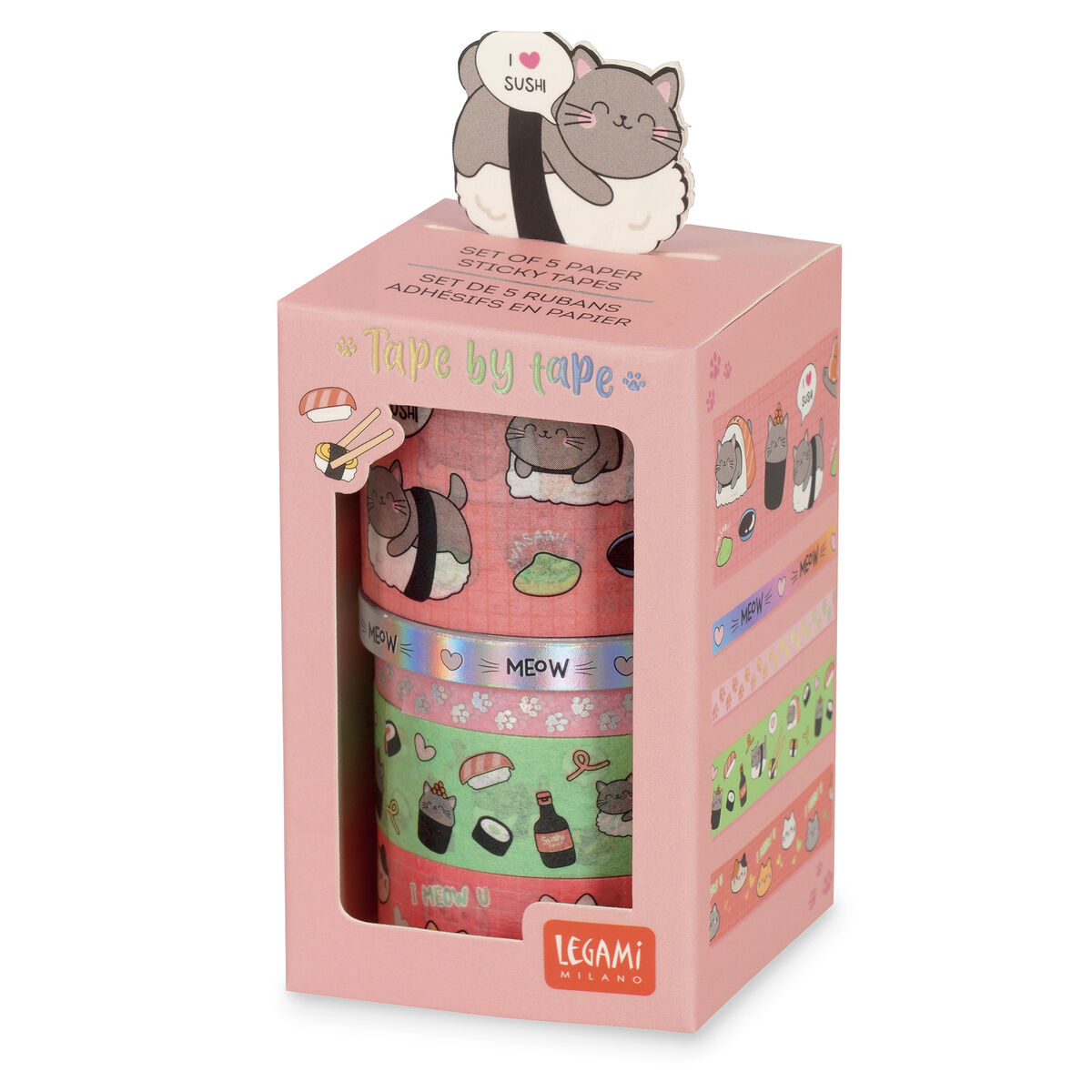 Rubans Adhésifs Décoratifs LEGAMI - Lot De 5 Motifs Arc-en-Ciel - 5m Chacun