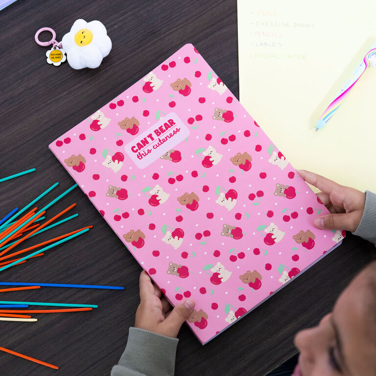 Exercise Book - A4 Notebook - 4 mm Squared - Teddy Bear Cherry