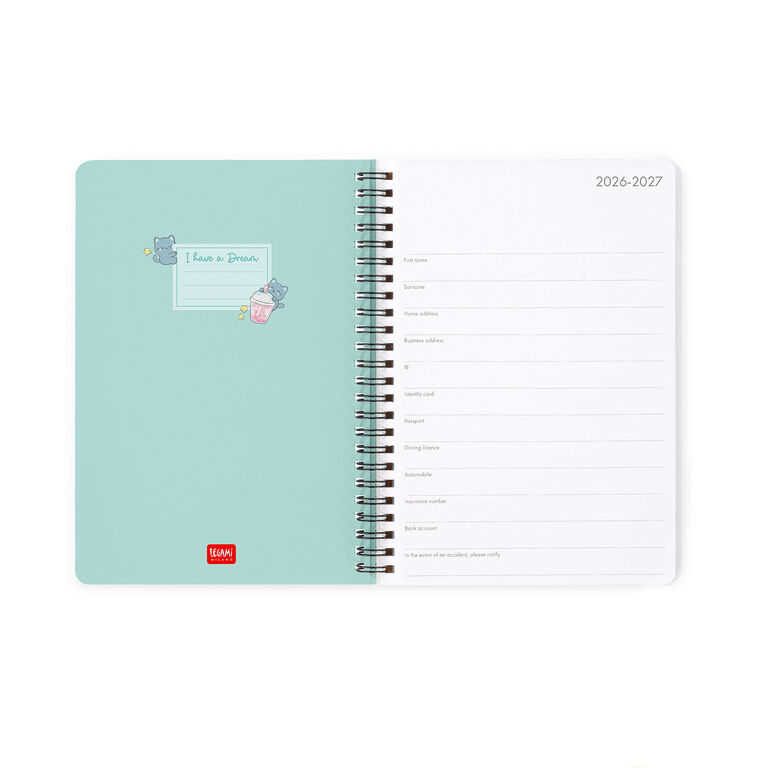 16-Month Weekly Diary for 2026/2027 - Kitty Bubble Tea - Spiral-Bound - Large