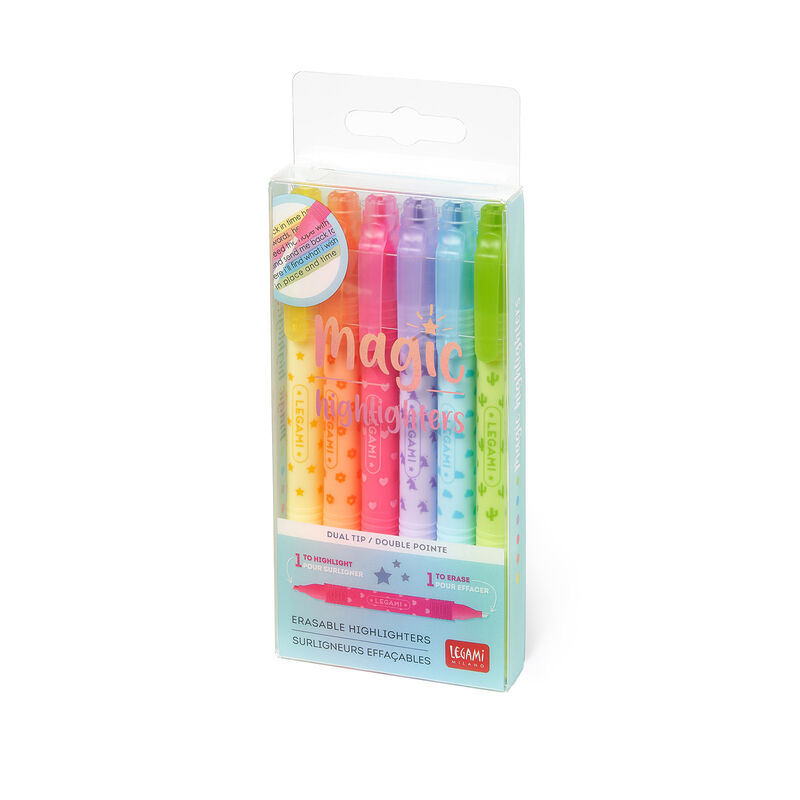Legami - Set of 6 highlighters, double tip, 12 pastel colours, water-based  ink, chisel tip, 1.2 x 13.5 cm, Meow theme : : Stationery & Office  Supplies