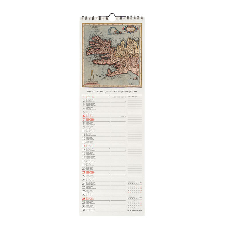 Calendario 2024 Antiche Mappe 31 x 52,5 cm da muro. Vintage Almanacco  Italiano