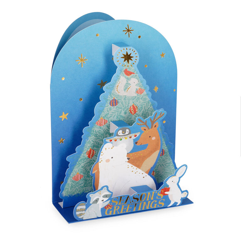 Christmas Pop Up Card - Xmas Tree Animals