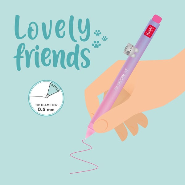 Gel Pen with "Be Curious" Kitty Animal Decoration - Lovely Friends