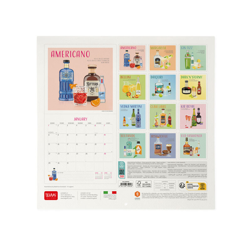 Wall Calendar 2024 - 30 x 29 Cm COCKTAILS CHEERS
