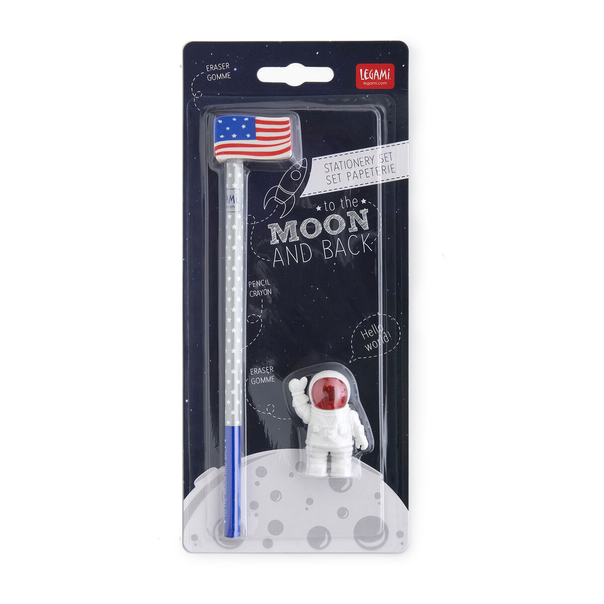 Set di 2 Gomme e 1 Matita - To The Moon And Back, , zoo