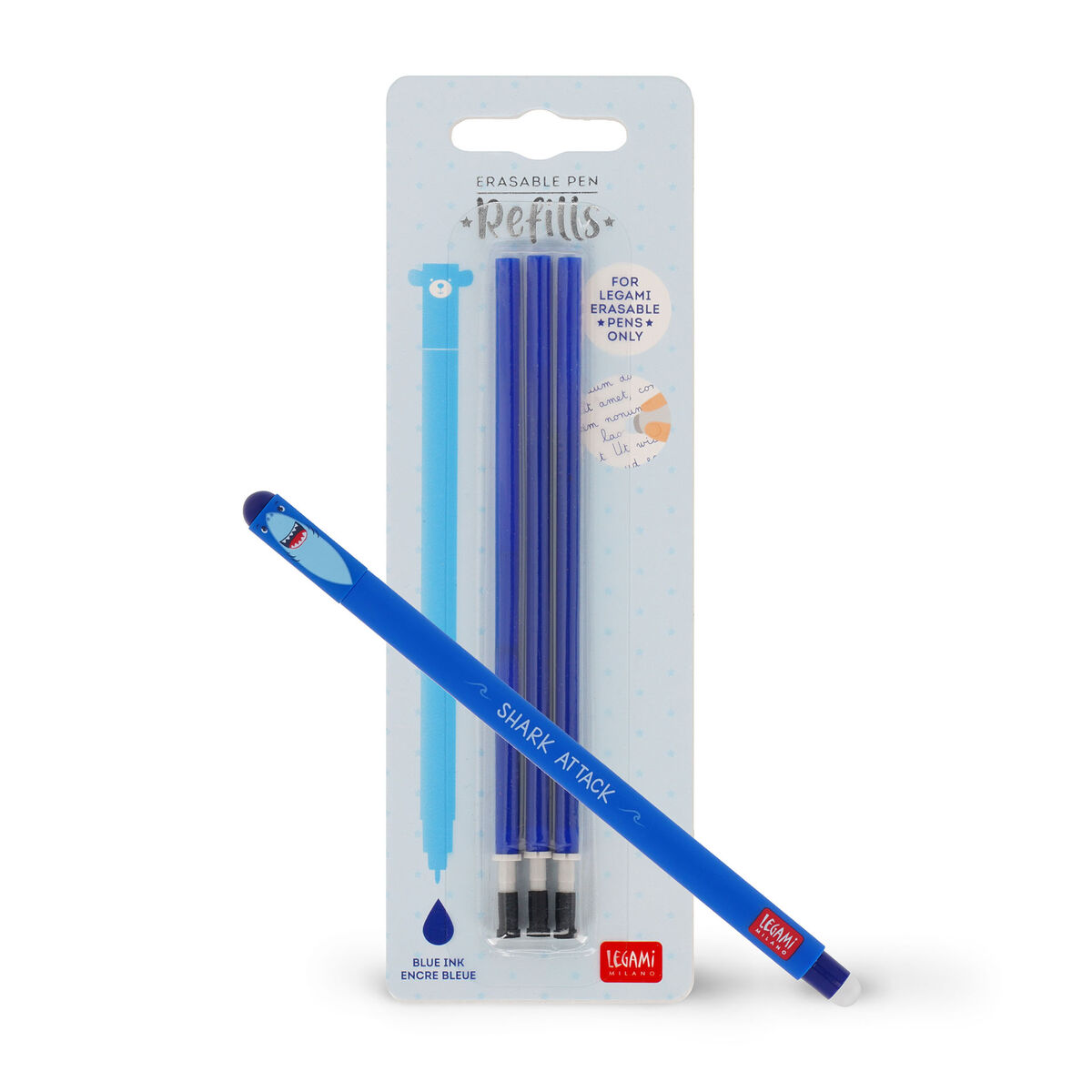 Set Löschbarer Stift Shark mit blauer Ersatzmine, , zoo