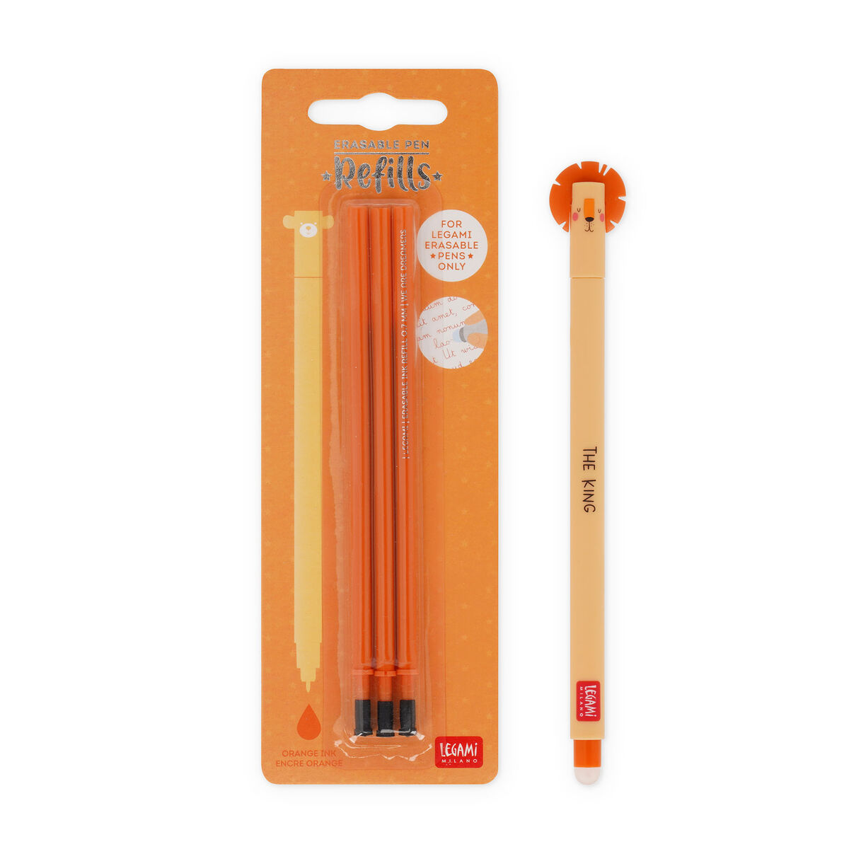 Lion Erasable Pen Set with Orange Refill, , zoo