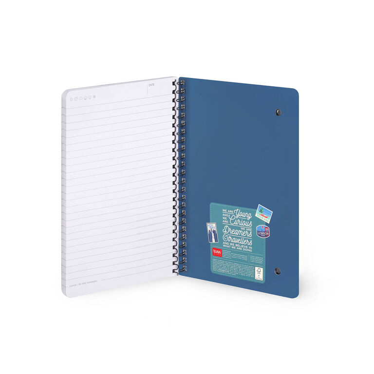 A5 Lined Notebook with Illustrated Hard Cover - Travel Stickers - Spiral-Bound