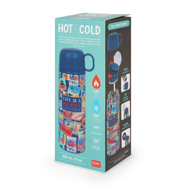 Vacuum Bottle with Cup - Hot & Cold - Travel Stickers Vacuum Bottle with Cup - Hot & Cold - Travel Stickers