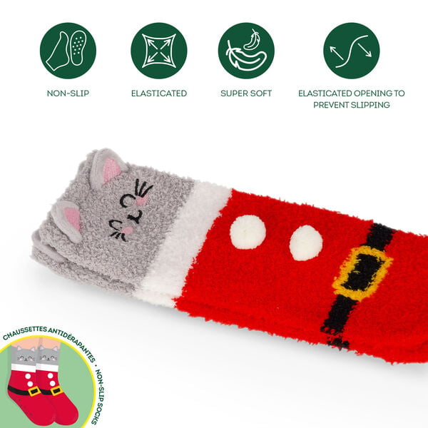 Kids' Christmas Slipper Socks Kitty Santa - It's a Match! Kids' Christmas Slipper Socks Kitty Santa - It's a Match!
