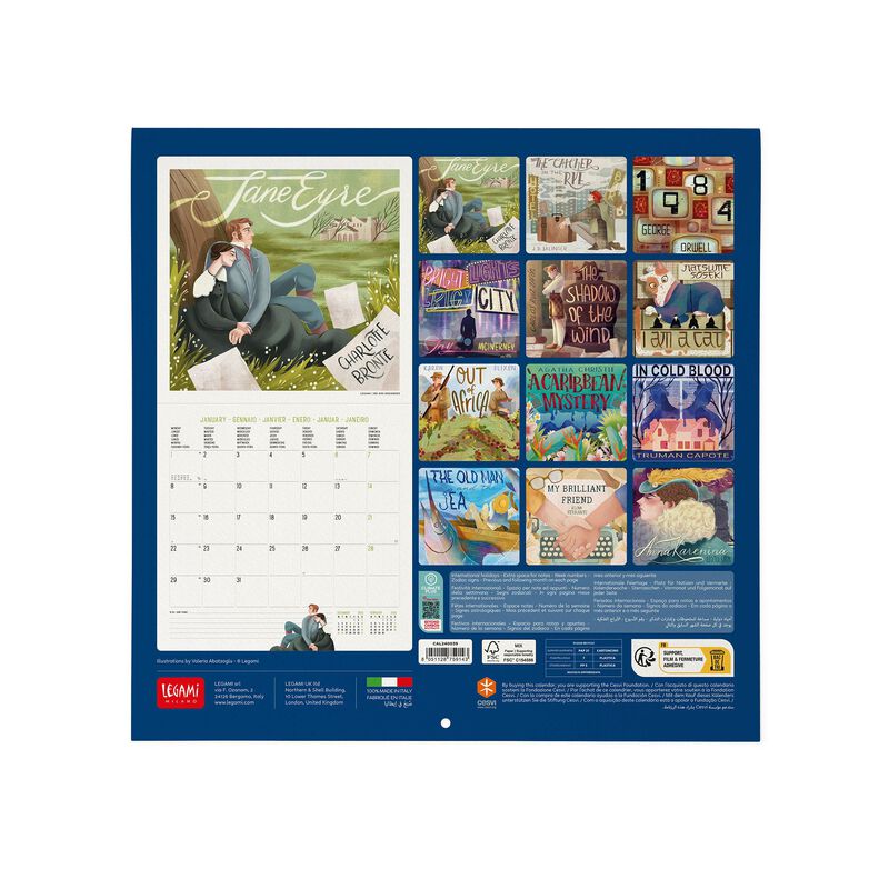 Calendario da Parete 2024 - 30 x 29 Cm BOOK LOVERS