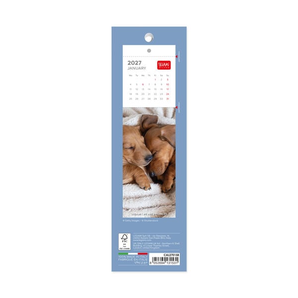 Lesezeichen-Kalender - 2027 - 5,5 x 18 cm - Puppies