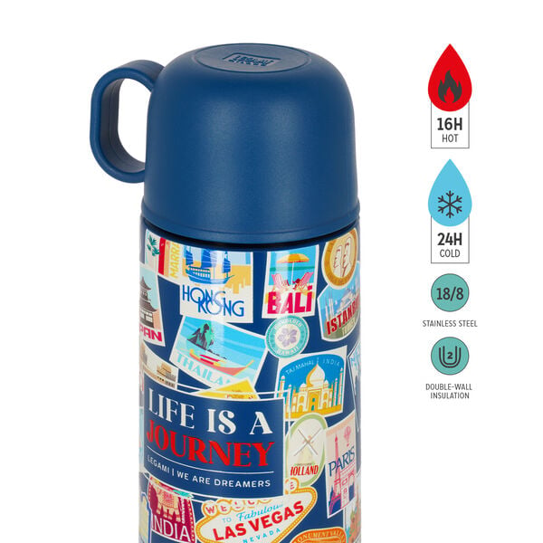 Vacuum Bottle with Cup - Hot & Cold - Travel Stickers Vacuum Bottle with Cup - Hot & Cold - Travel Stickers