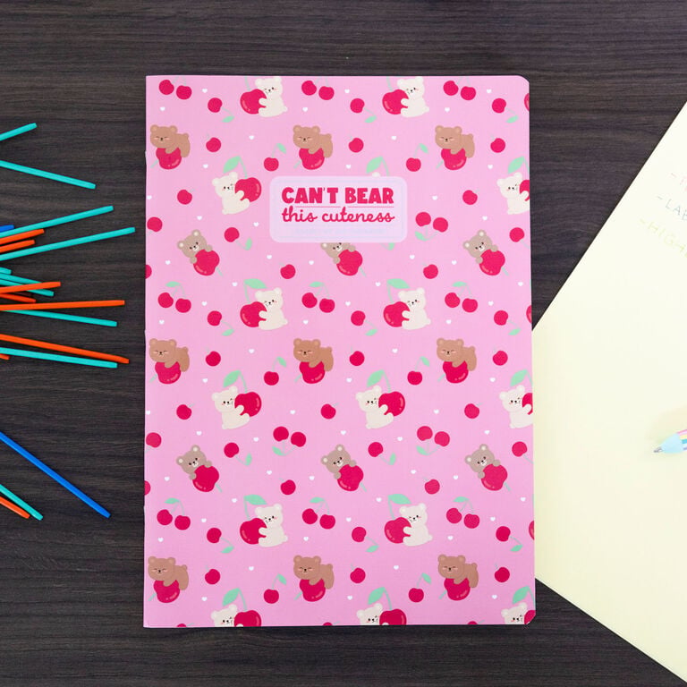 Exercise Book - A4 Notebook - 5 mm Squared - Teddy Bear Cherry Exercise Book - A4 Notebook - 5 mm Squared - Teddy Bear Cherry
