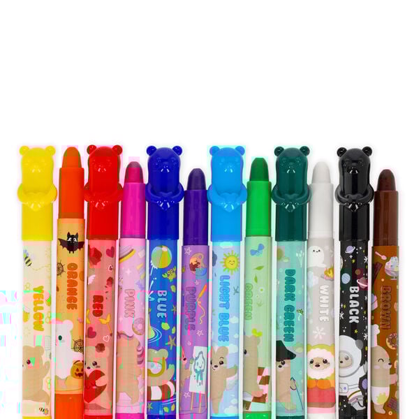 Set di 12 Pastelli a Cera a Rotazione - Teddy Friends