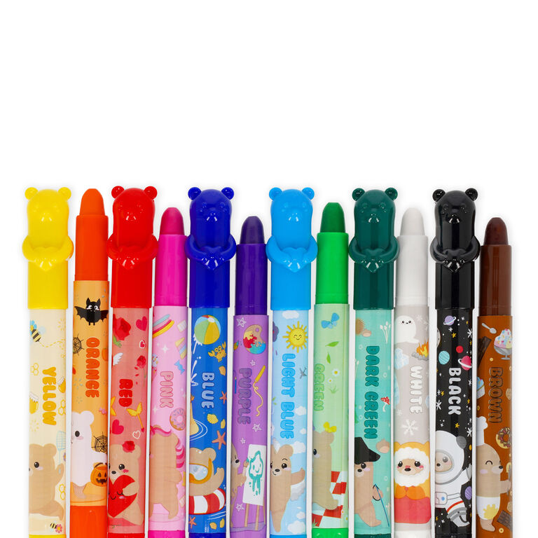 Set of 12 Twist-up Wax Crayons- Teddy Friends