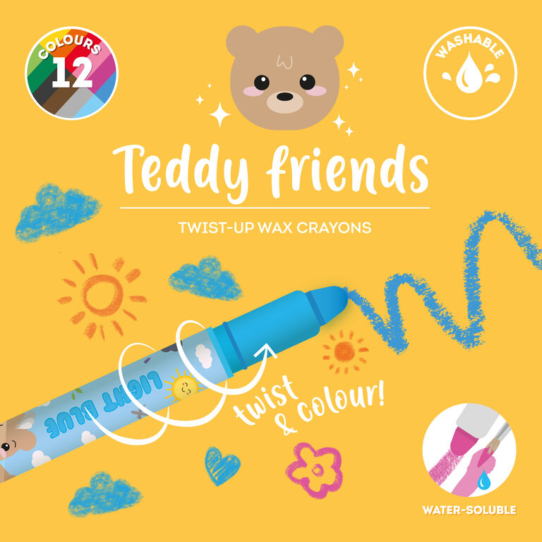 Set of 12 Twist-up Wax Crayons- Teddy Friends