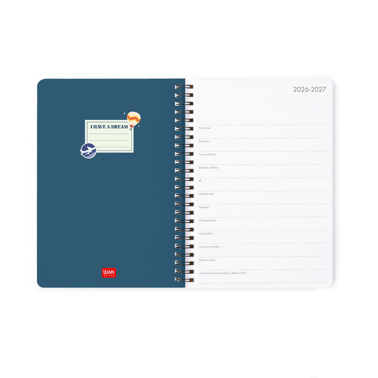 16-Month Weekly Diary for 2026/2027 - Travel Stickers - Spiral-Bound - Large