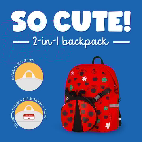 Zaino 2 in 1 con Borsa Frontale Rimovibile Ladybug - So Cute!