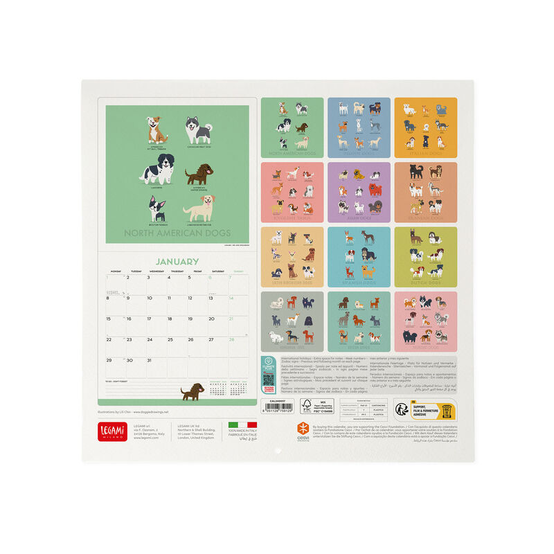 Calendario da Parete 2024 - 30 x 29 Cm DOGS OF THE WORLD