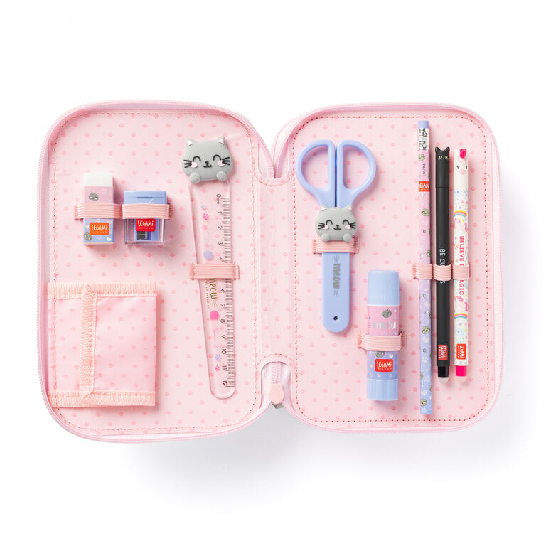 Astuccio 3 Scomparti - Kitty + 2 Penne Cancellabili