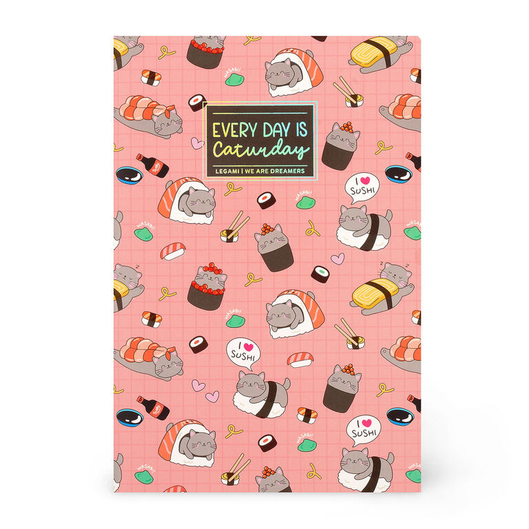 Cuaderno a Rayas B5 con Portada Rígida Ilustrada - Sushi Cat