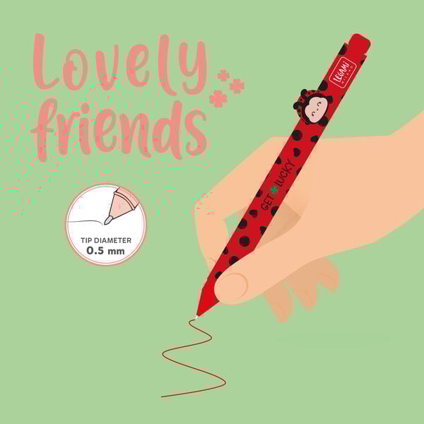Gel Pen with "Get Lucky" Ladybug Animal Decoration - Lovely Friends