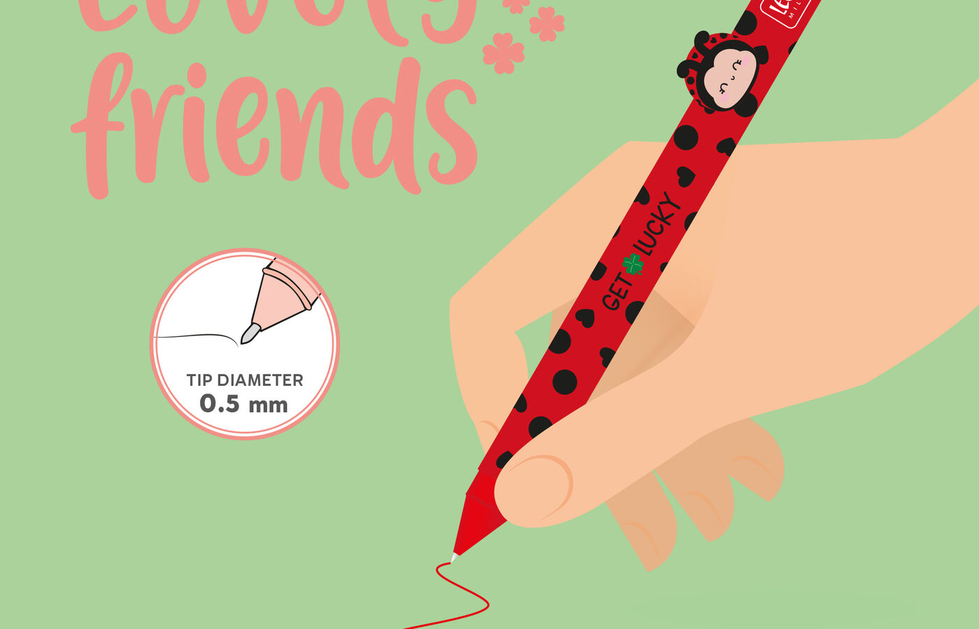 Penna Gel Legami Lovely Friends Ladybug Get Lucky con animaletto decorativo — collezione completa