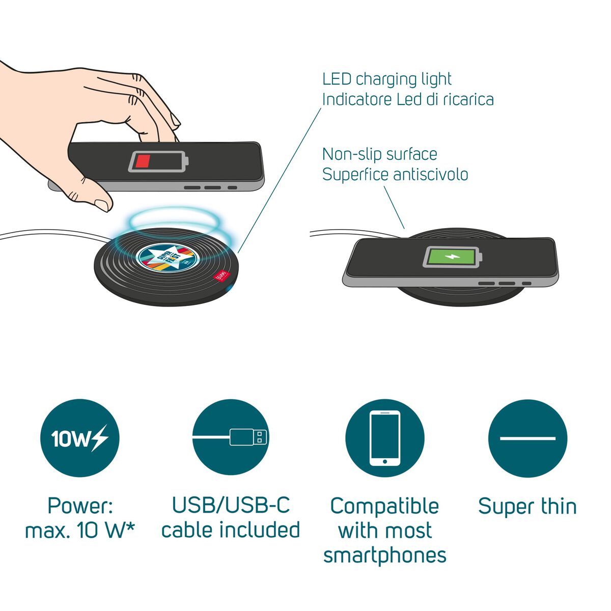 Caricabatterie Wireless per Smartphone - Super Fast, , zoo