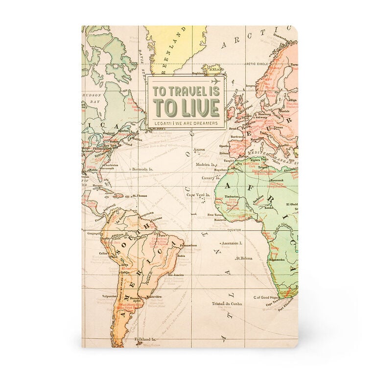 A5 Blank Notebook with Illustrated Soft Cover - Travel Map A5 Blank Notebook with Illustrated Soft Cover - Travel Map