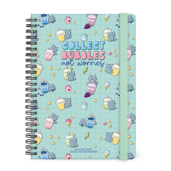 Agenda Semanal 2026/2027 16 Meses - Kitty Bubble Tea - Con Espiral - Large