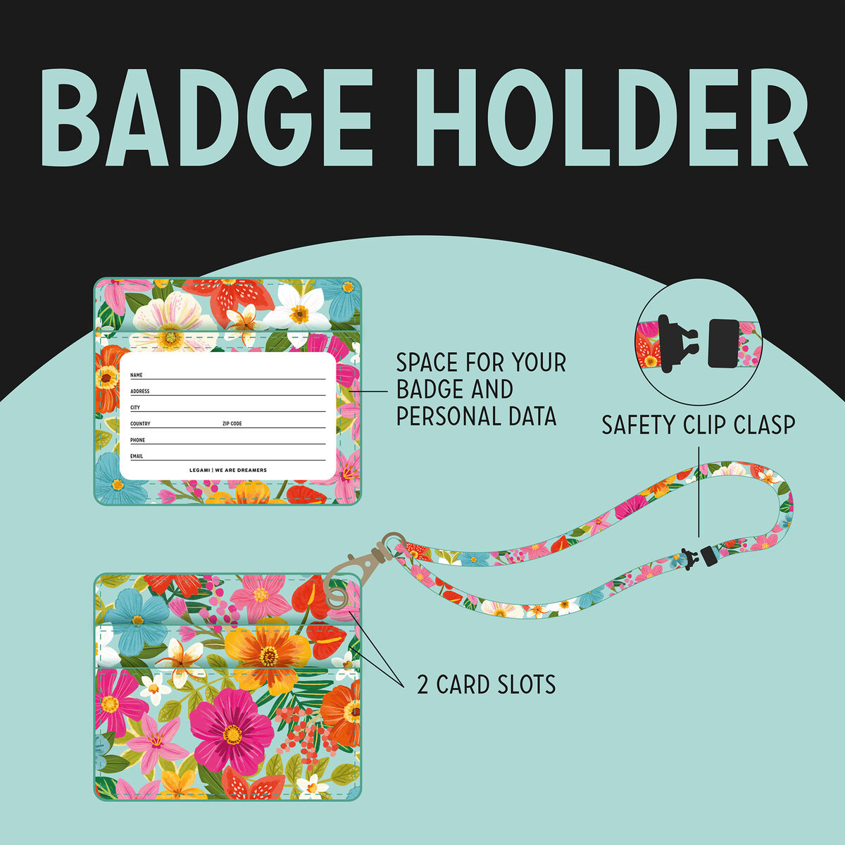 Porte-badge rétractable - Kawaii - Fleur - 65cm de longueur - Idéal pour infirmières et médecins