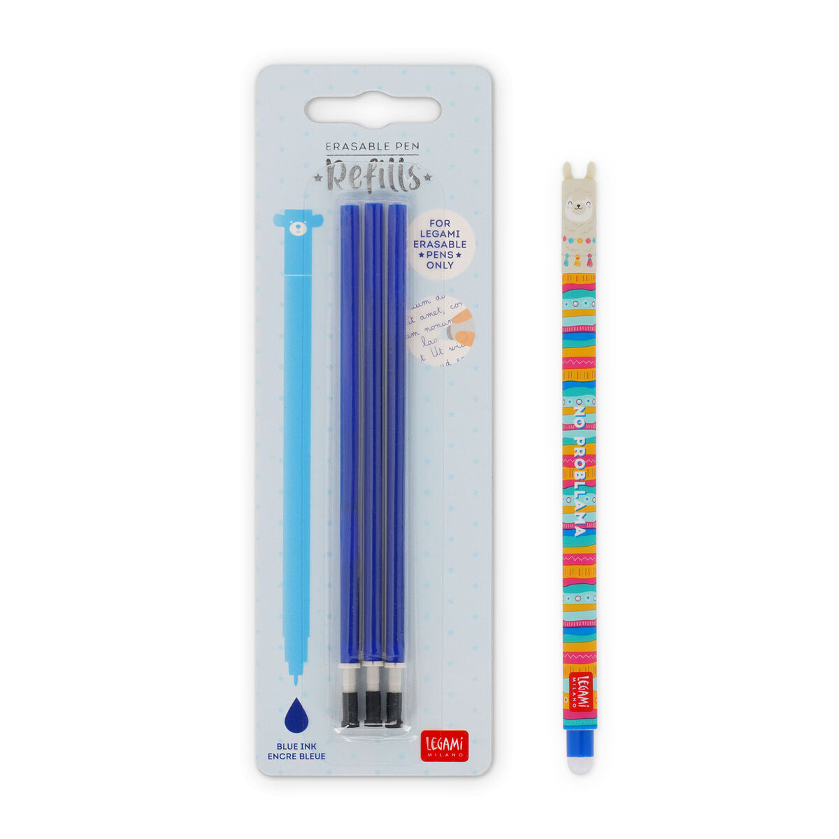 Llama Erasable Pen Set with Blue Refill, , zoo