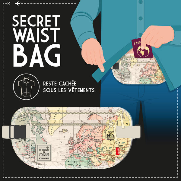 Sac banane ultra-plat de voyage - Secret Waist Bag