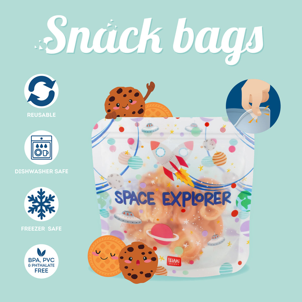 Set di 3 Buste per Alimenti - Snack Bags SPACE