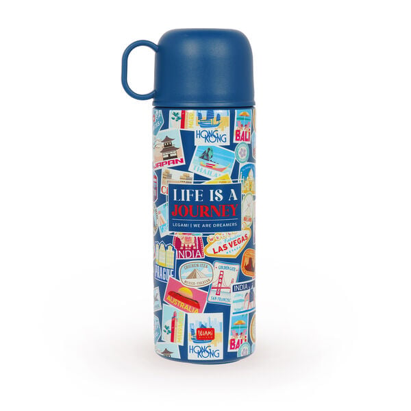 Vacuum Bottle with Cup - Hot & Cold - Travel Stickers Vacuum Bottle with Cup - Hot & Cold - Travel Stickers