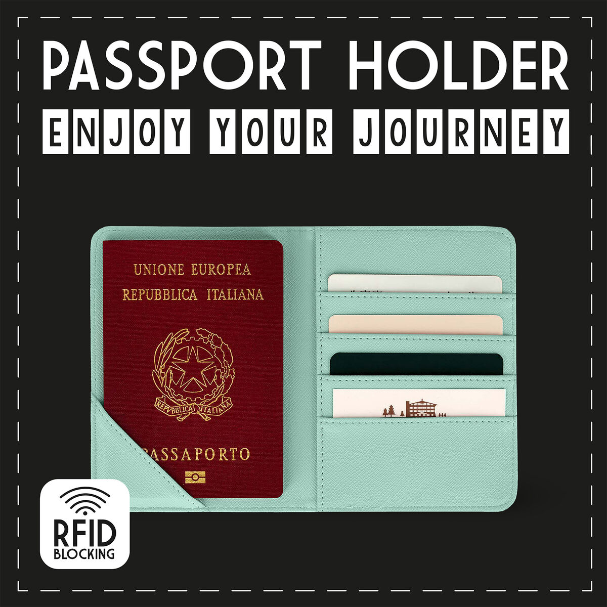 Set 4 Porta Passaporti In Pelle PU Morbida - Protettori Per Documenti Di Viaggio, Carte Vaccinali E Patenti (Azzurro) - 3