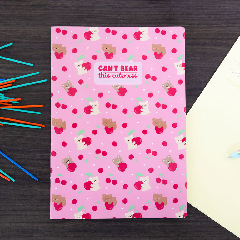 Exercise Book - A4 Notebook - 4 mm Squared - Teddy Bear Cherry