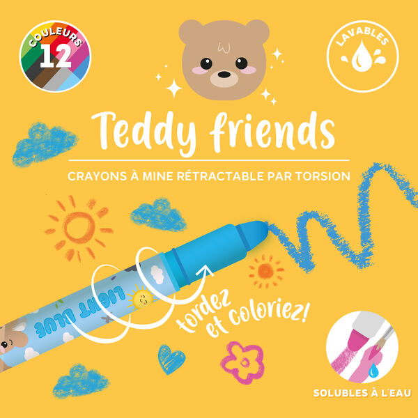 Set de 12 Crayons Gras Rotatifs - Teddy Friends