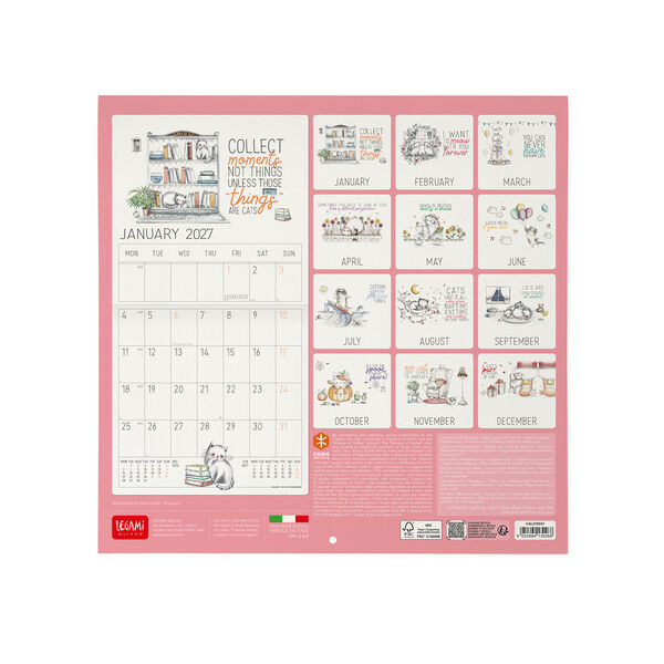 Calendario da Parete 2027 - 30 x 29 cm - Sketchy Cats