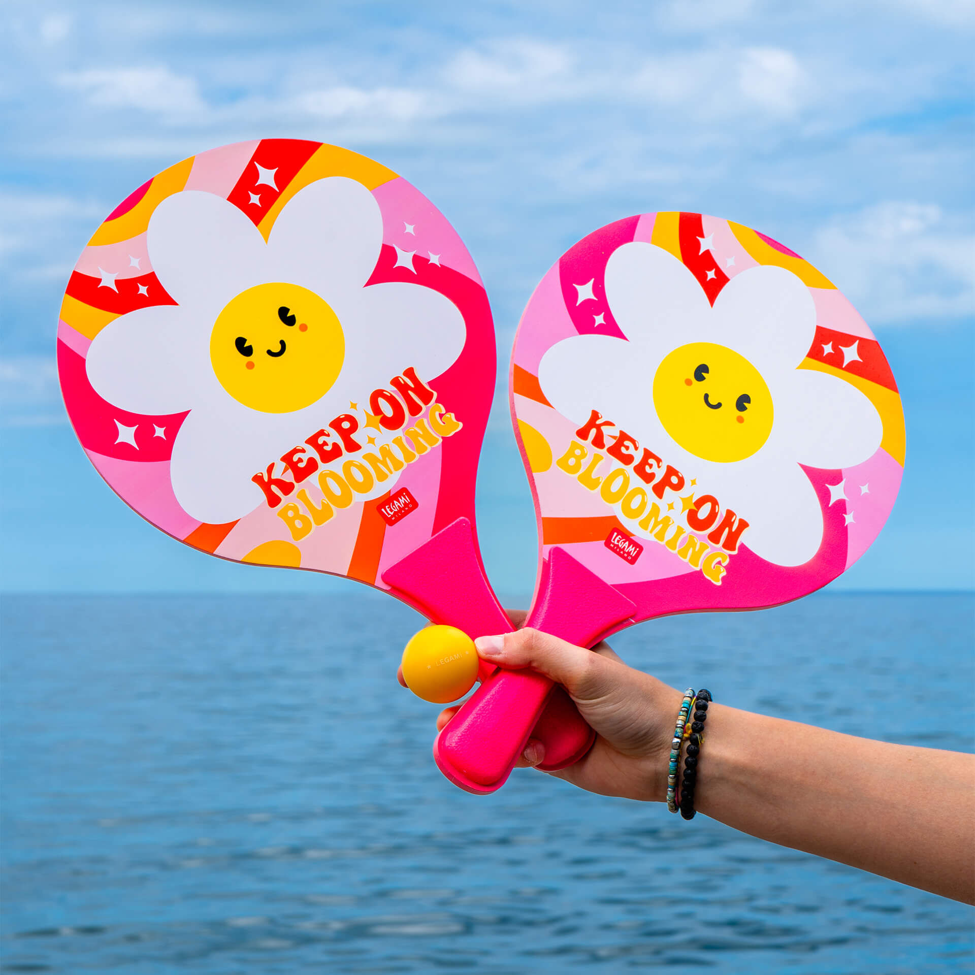 Raquettes De Plage Legami Daisy - Set Avec 2 Raquettes, 3 Balles Et Sac - Jeu Extérieur, Plage, Parc