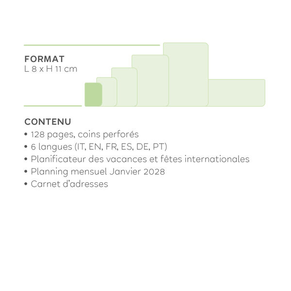 Agenda 12 Mois Semainier Format Mini 2027 - Shades of Green