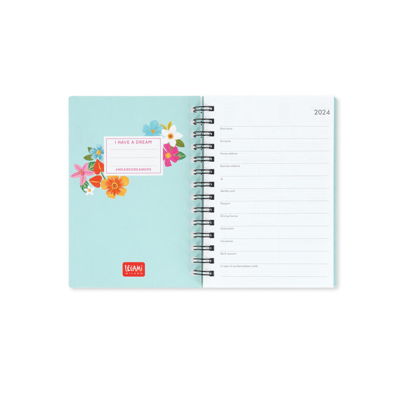 Legami - Spiral Small Daily Planner 12 Months, from January 2024 to  December 2024, Folding Planner 2024/2025, Elastic Closure, Final Pocket,  Address
