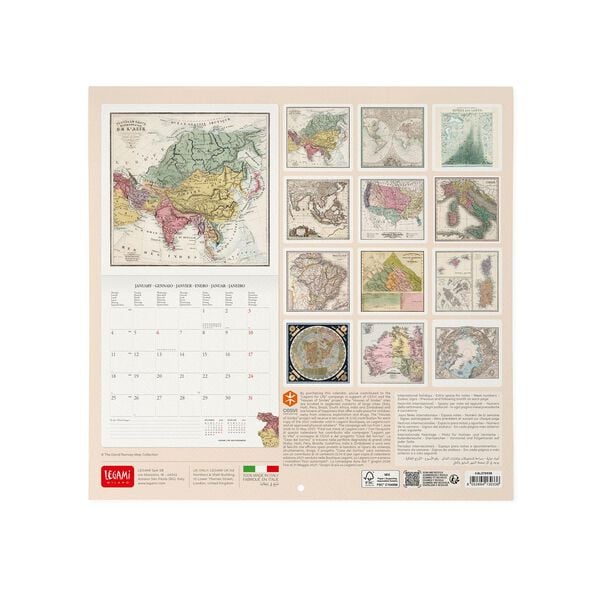 Calendario da Parete 2027 - 30 x 29 cm - Vintage Maps