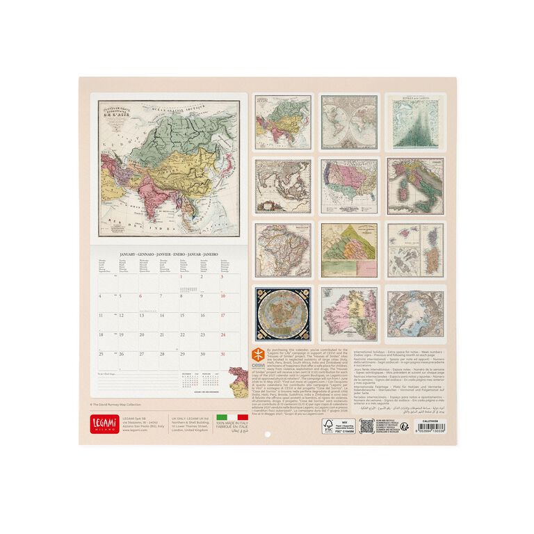 Calendario da Parete 2027 - 30 x 29 cm - Vintage Maps Calendario da Parete 2027 - 30 x 29 cm - Vintage Maps