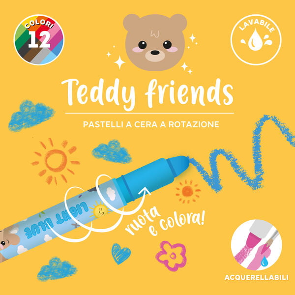Set di 12 Pastelli a Cera a Rotazione - Teddy Friends