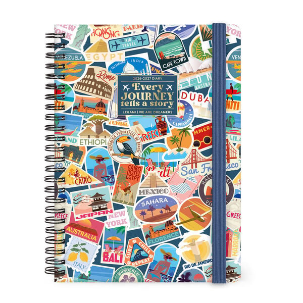 Agenda Semanal 2026/2027 16 Meses - Travel Stickers - Con Espiral - Large